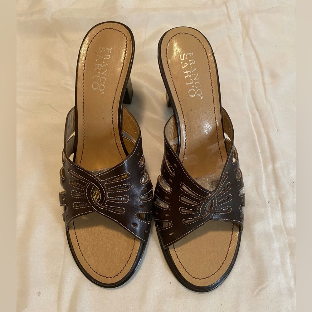 Franco Sarto Women’s Brown Leather Slide Comfort Sandals Sz 8